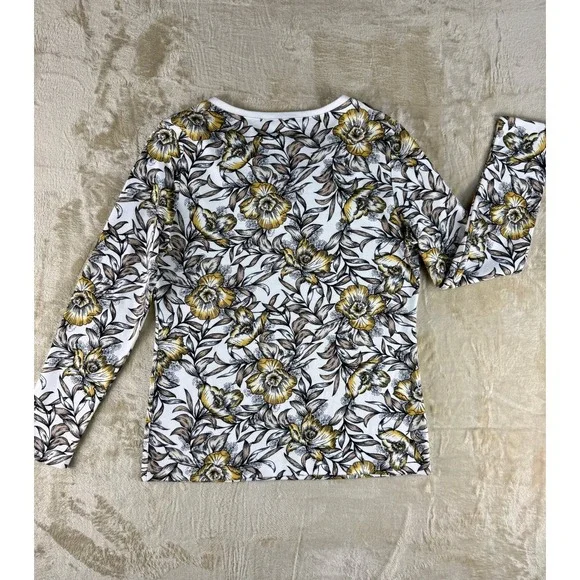 Karen Scott Womens Yellow Floral Henley Long Sleeve Top Size M Gold Buttons NEW - Picture 3 of 12
